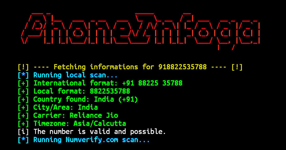 Phoneinfoga Latest commands